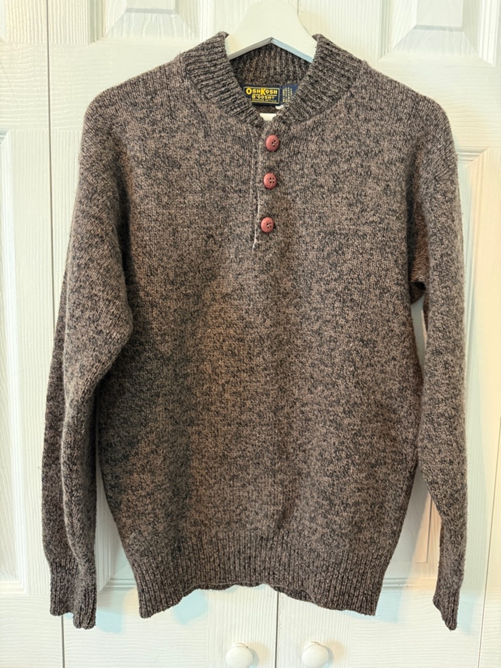 OshKosh B'gosh Sweater Mens Brown Heather Wool Blend Henley Mock Neck Knit Sz M